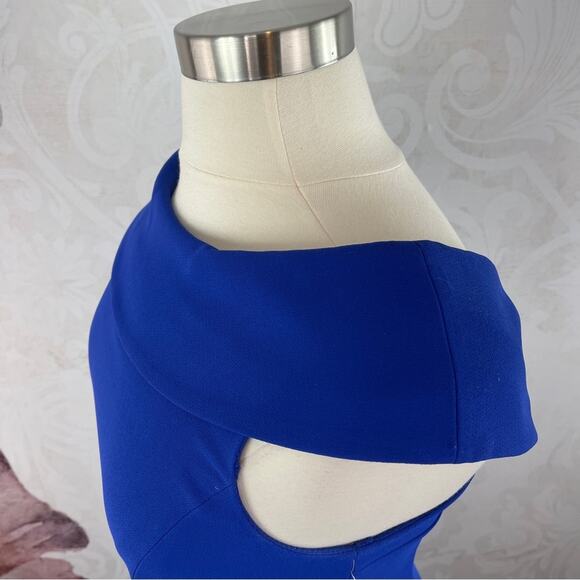 Tahari ASL check out the back of this dress blue sheath dress folded collar new - Picture 6 of 12